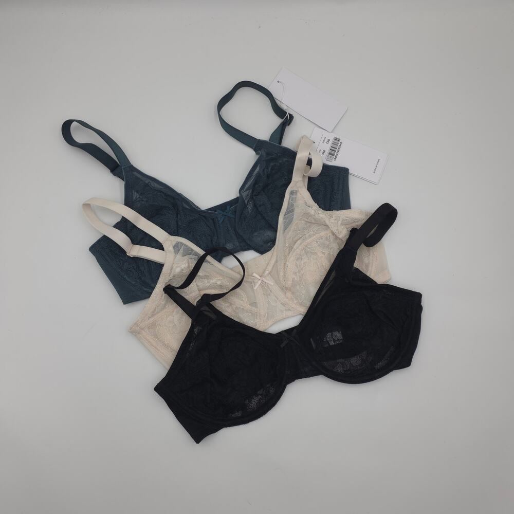 HSIA Bundle of Three Enchante Lace Underwire Bra in Black, Beige Balsam Size 34D